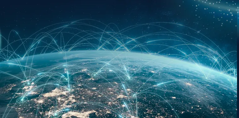 Planeta Terra com conexões de rede iluminadas
